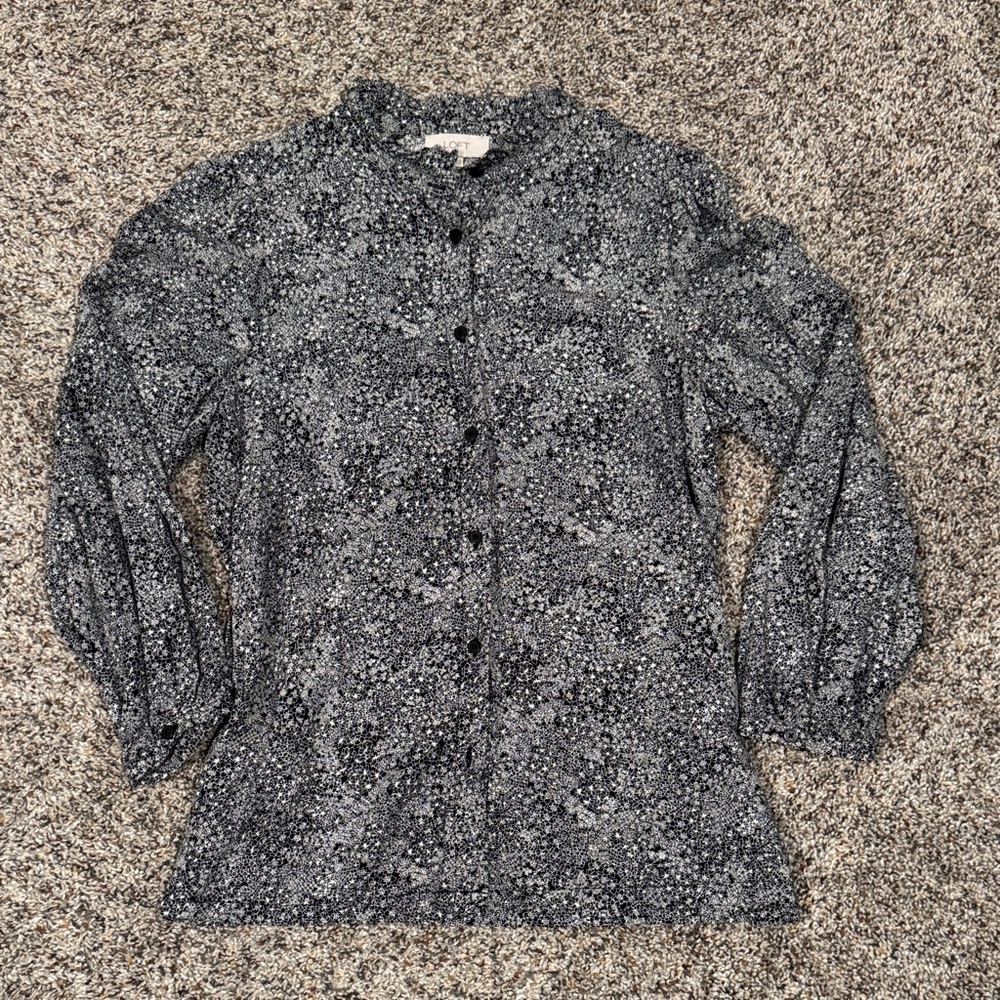 LOFT Black and White Floral Button-Down Shirt